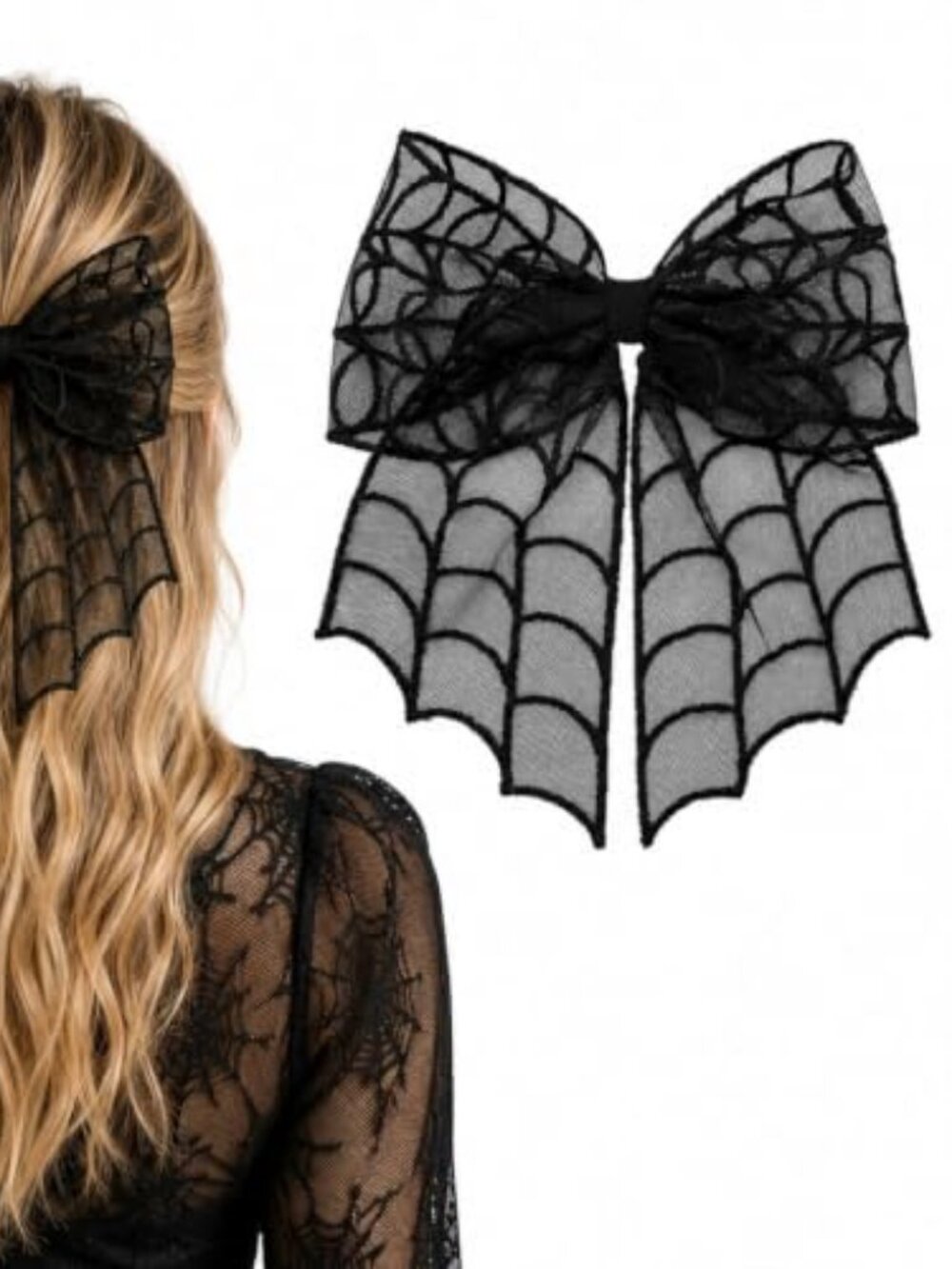 Halloween Spider Bow Hair Clips Black Lace Spider Web Bat Hair Bow Clip